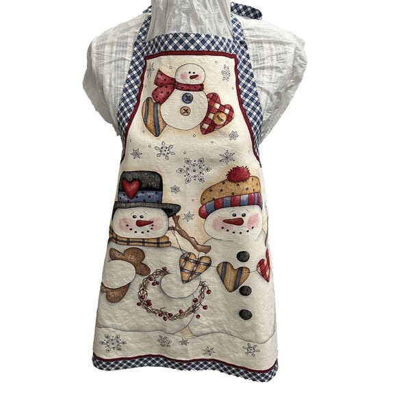 Country Christmas Snowman Apron Linen Material Holiday Apron - Picture 1 of 4